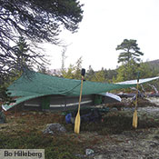 The Tarp 20 is ideal on canoe trips, where it can be set up in a variety of ways to serve as the group gathering spot.