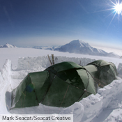 Two Atlas with Vestibules attached using a Connector at high camp on Denali.