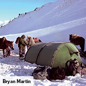 A Keron provides a base for Bryan Martin, his team, and horses while hunting in the snowy mountains of Kyrgyzstan.